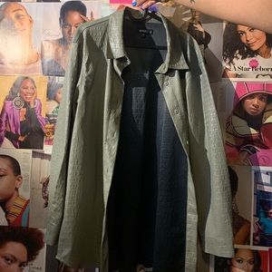 Missguided green croc embossed faux leather button down